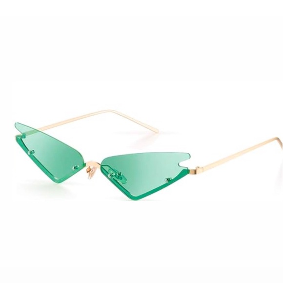 Accessories - Trendy Y2K Gold and Green Cat Eye Retro Festival Coachella Hot Sunglasses Beach